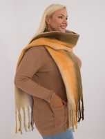 Hurtownia Khaki-szary ombre szal damski z dzianiny z frędzlami