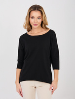 Czarna damska bluzka basic z dekoltem w łódkę RUE PARIS 