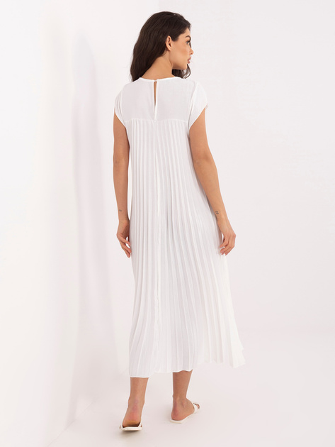 Ecru koktajlowa sukienka z plisowaniem RUE PARIS