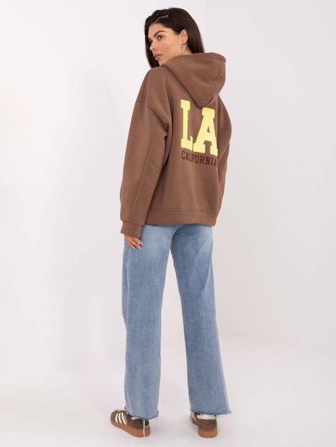 Ciemnobeżowa ocieplana bluza z kapturem