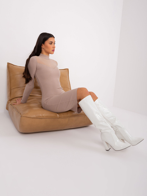 Hurt Ciemnobeżowa dopasowana sukienka prążkowana BASIC FEEL GOOD