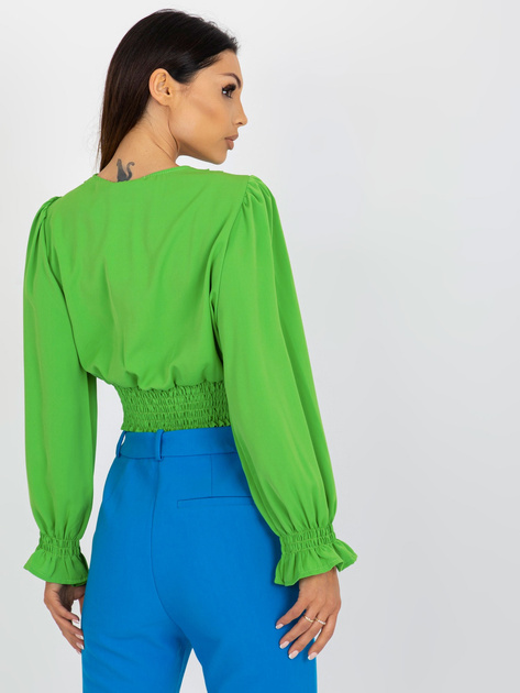 Hurt Jasnozielona bluzka wizytowa z bufiastym rękawem