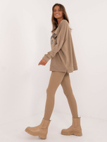 Hurt Ciemnobeżowy komplet dresowy z bluzą bez kaptura