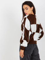 Hurt Brązowo-biały luźny sweter klasyczny w kwadraty 