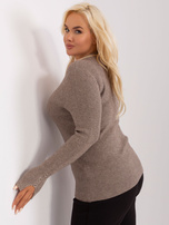 Hurt Ciemnobeżowy sweter plus size z ozdobnymi guzikami