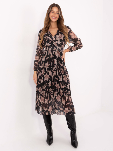 Czarna midi sukienka z kopertowym dekoltem