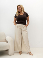 Čokoládové tričko plus size z bavlny RUE PARIS.