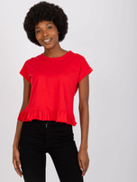 Czerwony t-shirt damski z falbaną Hierro MAYFLIES
