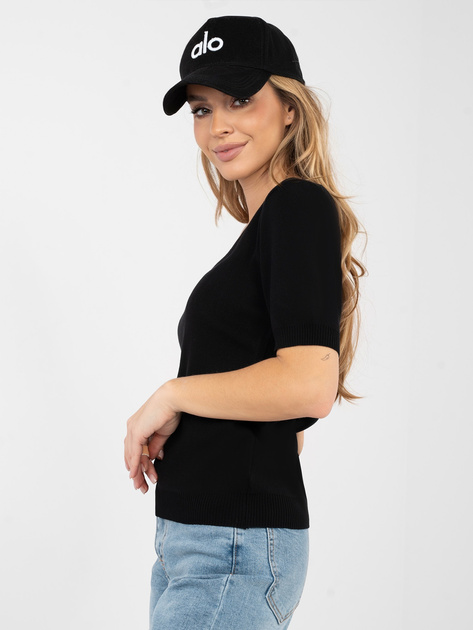 Czarny klasyczny sweter z krótkim rękawem