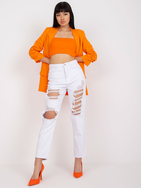 Białe spodnie jeansowe mom z dziurami