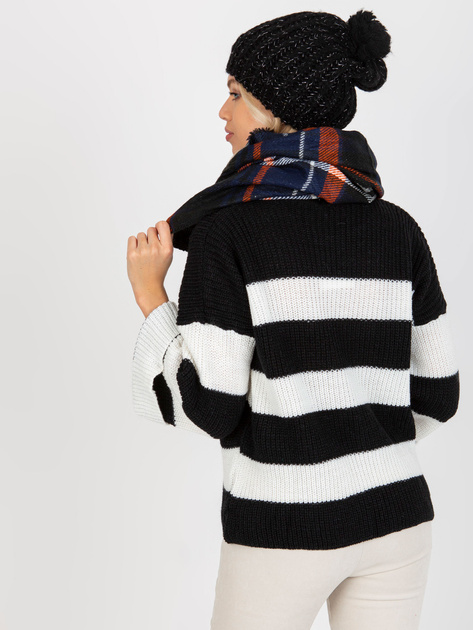 Hurt Granatowo-pomarańczowy komin z nadrukiem w kratę