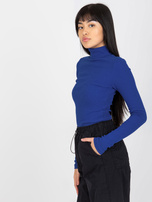 Hurt Kobaltowa prążkowana bluzka basic z golfem Elisee RUE PARIS