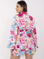 Ecru-niebieski komplet z marynarką o kroju kimono