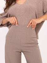 Ciemnobeżowe spodnie kuloty bez kieszeni  RUE PARIS 