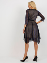 Hurt Granatowa kopertowa sukienka koktajlowa w kropki 