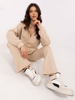 Hurt Beżowy dresowy komplet basic z bluzą oversize
