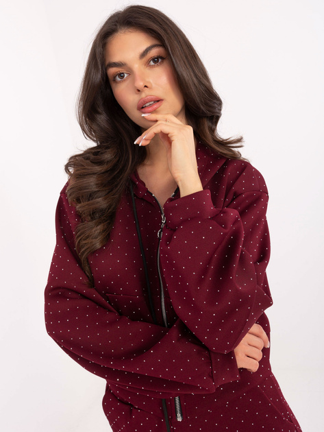 Bordowy damski komplet z szerokimi spodniami