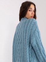 Hurtownia Niebieski luźny sweter w warkocze