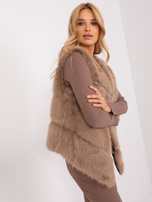 Hurt Ciemnobeżowa kamizelka futrzana z kieszeniami