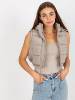 Hurtownia Ciemnobeżowa krótka kurtka zimowa 2w1 z kapturem 