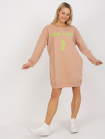 Hurt Beige-green women's long cotton sweatshirt with print.