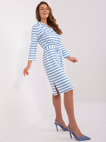 Hurt Biało-niebieska letnia sukienka basic w paski