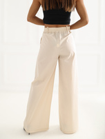 Jasnobeżowe damskie spodnie palazzo z kieszeniami RUE PARIS 