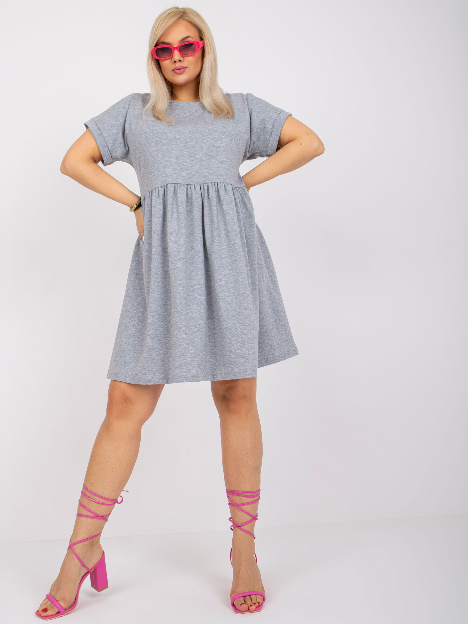 Grey Melange Cotton Plus Size Molly Dress