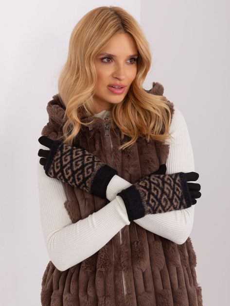 Hurtownia Czarne ciepłe rękawiczki we wzory