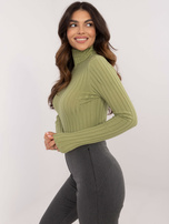 Hurtownia Jasnozielony sweter golf w szeroki prążek