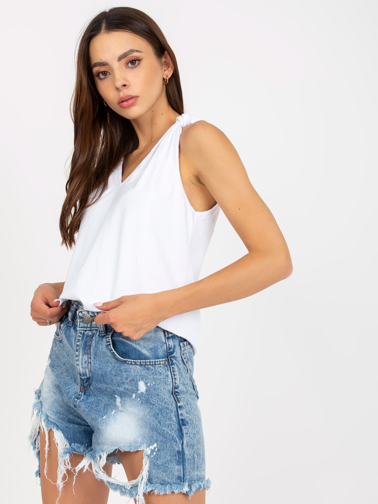 Hurt Weißes glattes Basic-Top mit gebundenen Trägern RUE PARIS.