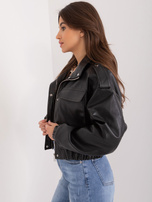 Hurt Czarna damska kurtka z ekoskóry z gumą