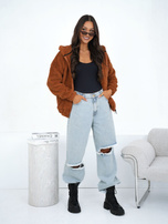 Jasnobrązowa futrzana bluza z kapturem