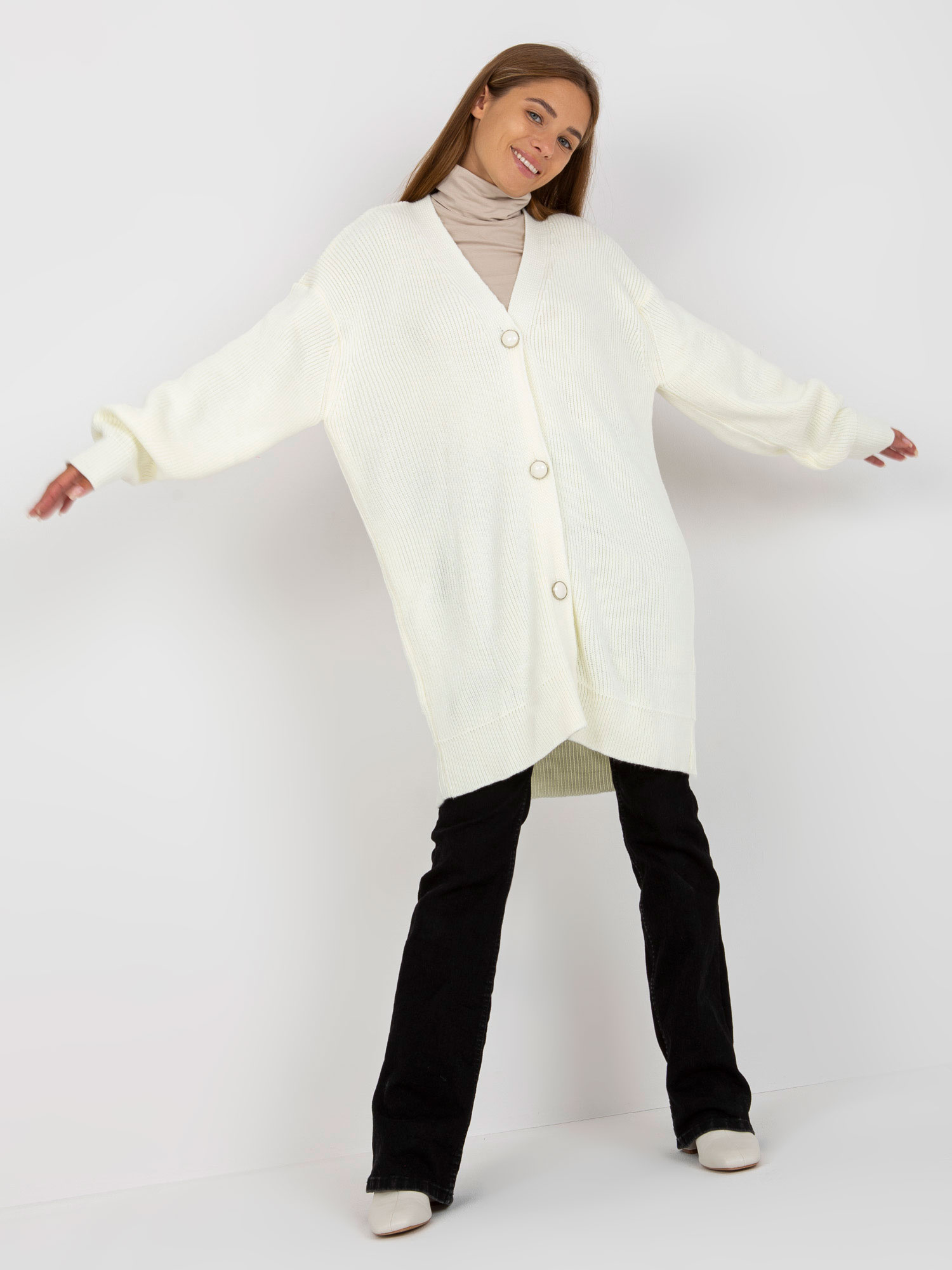Hurt Ecru langer, offener Oversize-Pullover RUE PARIS.