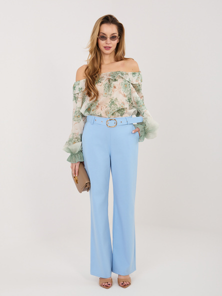 Jasnoniebieskie eleganckie spodnie z paskiem RUE PARIS