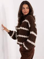 Brązowo-ecru damski sweter oversize w paski