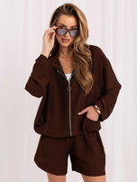 Čokoladna oversize bluza z zadrgo RUE PARIS.