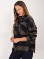 Hurt Granatowo-ciemnoszara wierzchnia koszula w kratę z kieszeniami