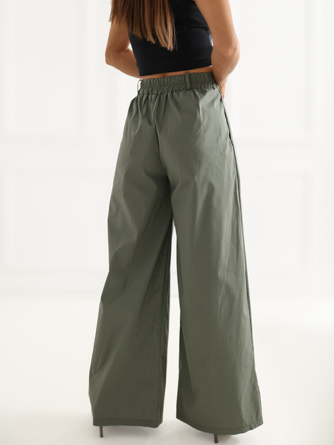 Khaki damskie spodnie palazzo z zakładkami RUE PARIS