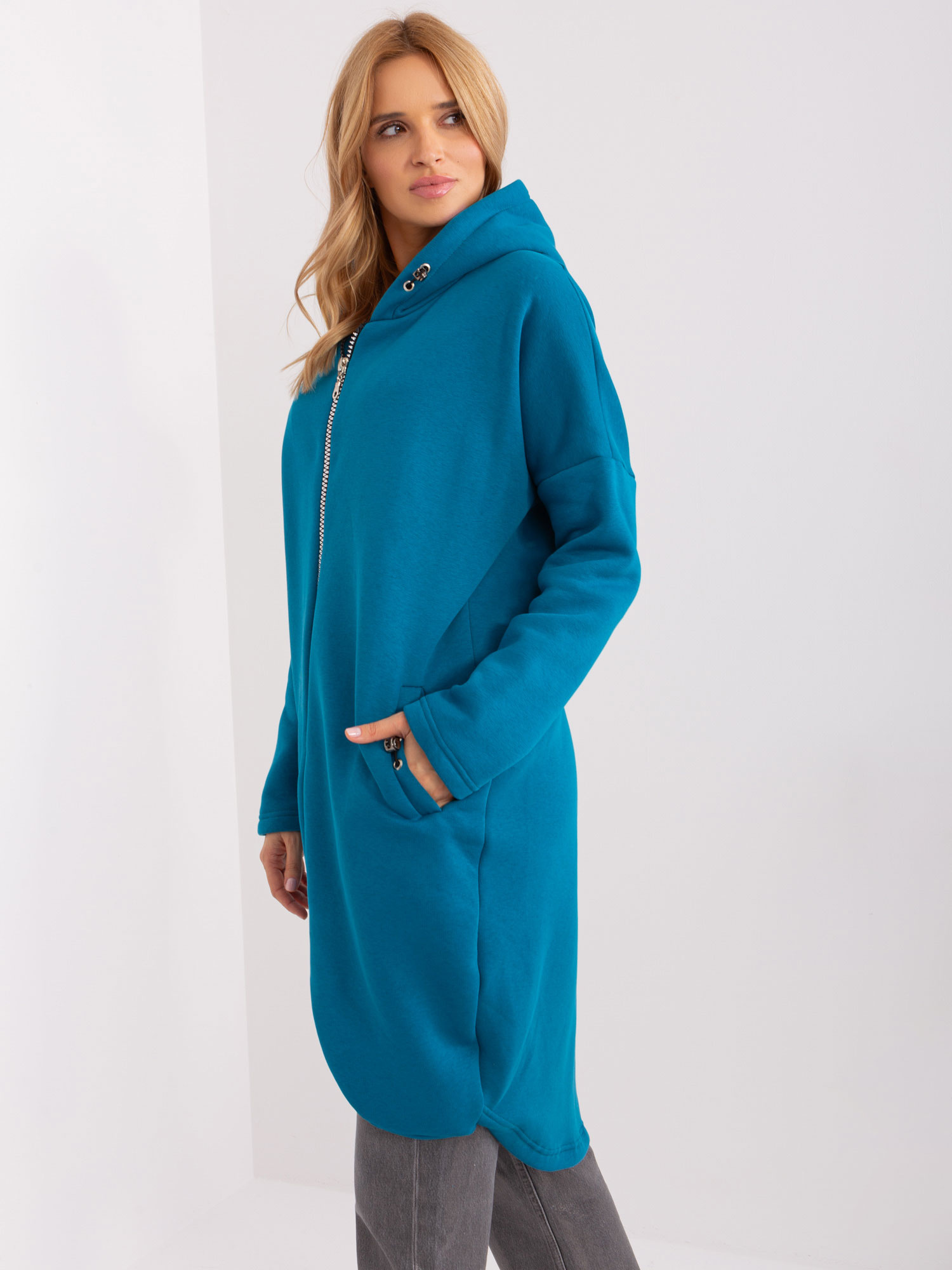 Hurt Morska długa bluza basic z kieszeniami Tina RUE PARIS