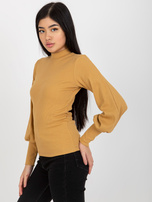 Hurt Jasnocamelowa damska bluzka basic w prążek RUE PARIS