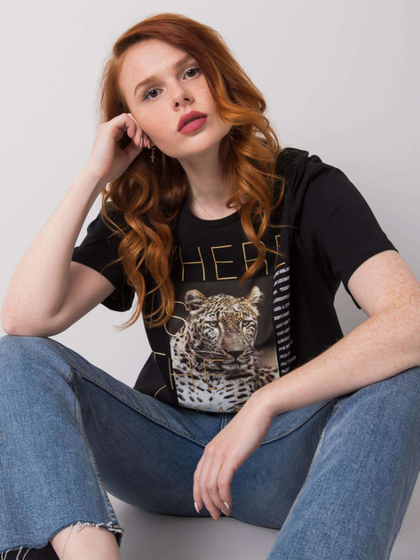 Czarny t-shirt z bawełny Leslie