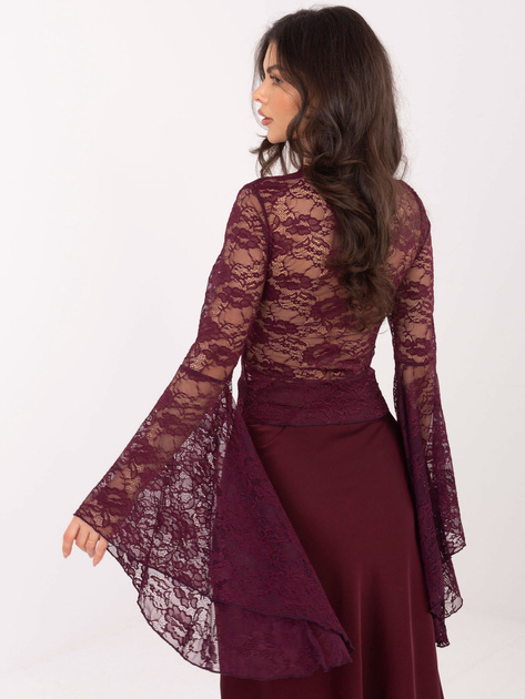 Burgundowa bluzka z rękawem typu dzwon