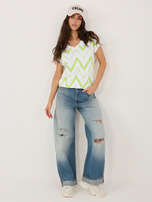 Pistachio cotton blouse with print.