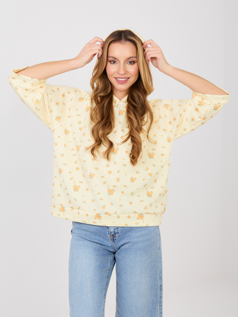 Pastelowa żółta damska bluza oversize w kwiatki