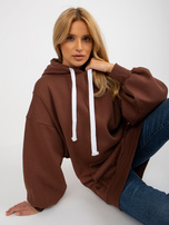 Hurt Ciemnobrązowa dresowa długa bluza basic oversize z kapturem