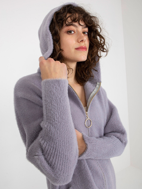 Hurt Jasnofioletowy damski płaszcz alpaka z kapturem