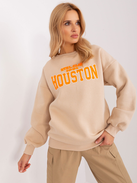 Hurtownia Beżowa bluza bez kaptura z długim rękawem