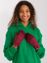 Hurtownia Bordowe eleganckie rękawiczki zimowe 