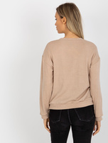 Hurt Beżowy damski sweter klasyczny z cekinową aplikacją  